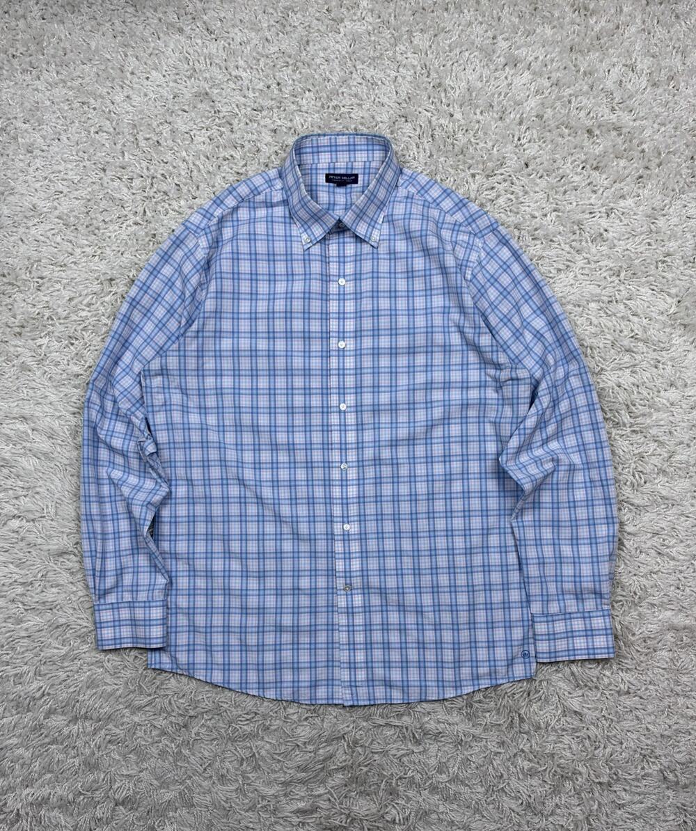 Peter Millar Crown Crafted Shirt Mens L Blue Pink Plaid Performance Button Down
